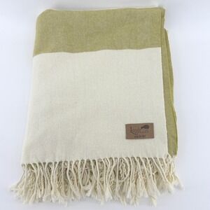 Lands Downunder Sydney Stripe Herringbone Throw Blanket Lemongrass Green Cream